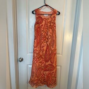 VTG Studio 1 Y2K 90’s Sheer Overlay Sleeveless Paisley Orange Maxi Slip Dress,M